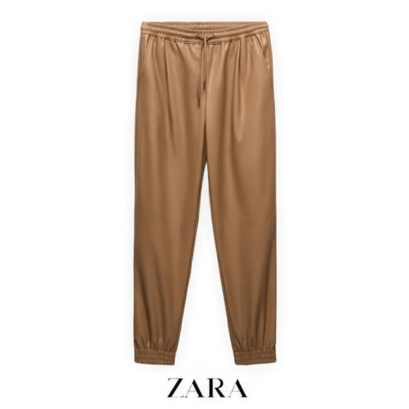 ZARA | Taupe Brown | FAUX LEATHER JOGGING PANTS (8372/087) - Picture 2 of 15